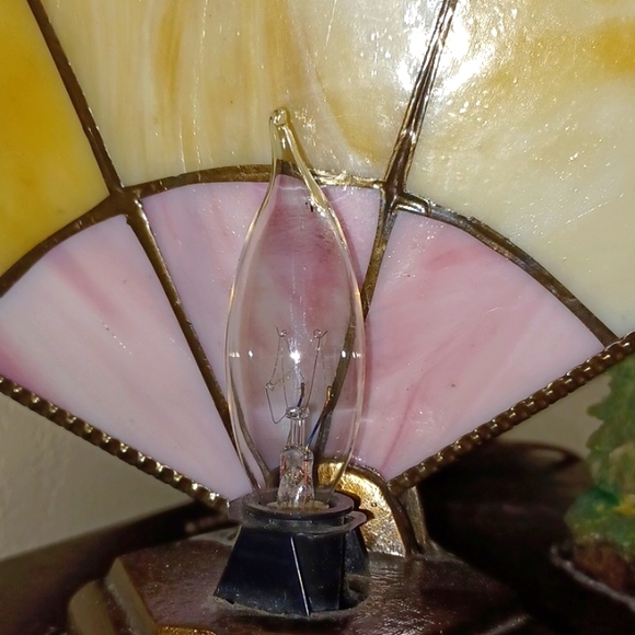 Vintage Victorian Fan Lamp Metal & Glass Art Tiffany Style Pink and White - Picture 6 of 8